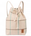 WOMEN'S BACKPACK SACK FABRIC BEIGE CHECKED