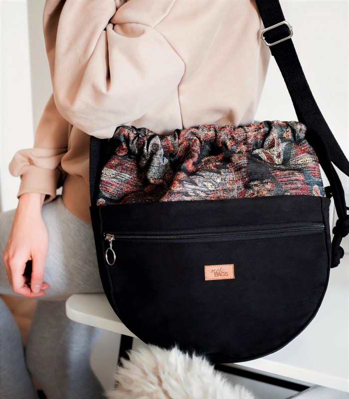 Crossbody Bag, color black with jacquard fabric