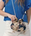 Cute me - mała torebka z ozdobnymi koralikami, niebieski żakard
