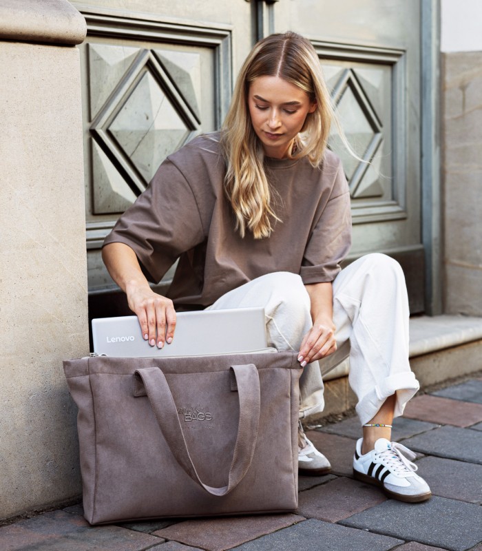 Torebka do pracy Office bag taupe z kieszenią na laptopa